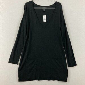 New White House Black Market Black Deep V Neck Light Knit Sweater Tunic XL